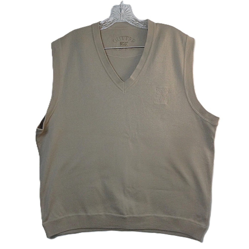 Cutter & Buck Vest Tan Sleeveless V-Neck Golf Sweater Casual‎ Layering-Sz XL